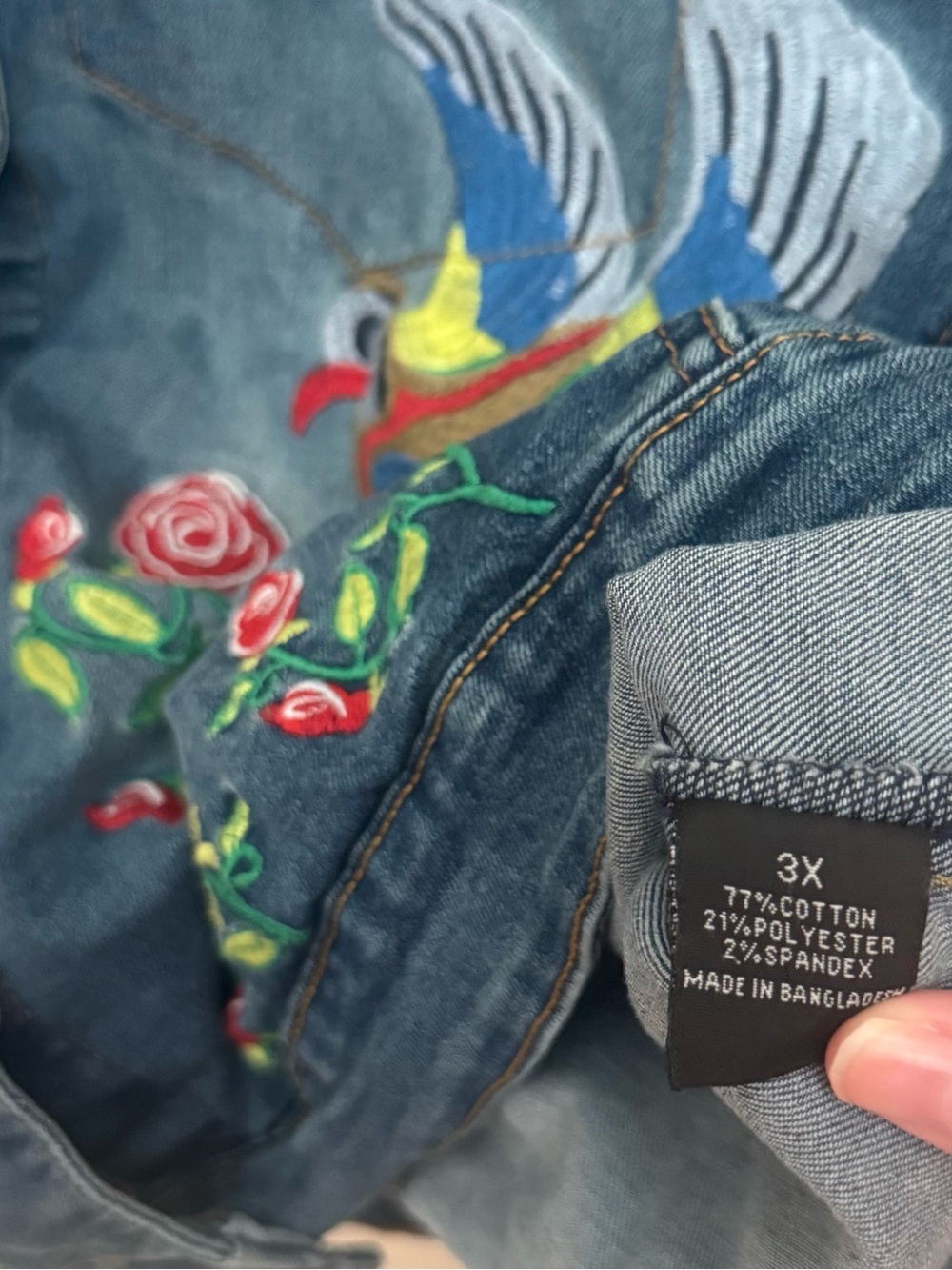 Baccini Embroidered Denim Jacket Women’s 3X Blue Floral Bird Butterfly Trucker - Picture 7 of 7